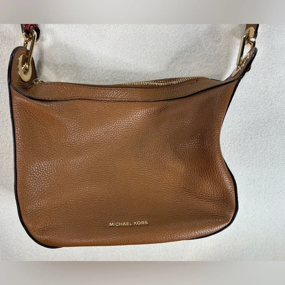 Michael Kors Brown Pebbled Leather Shoulder Bag Adjustable Grommet Strap Gold